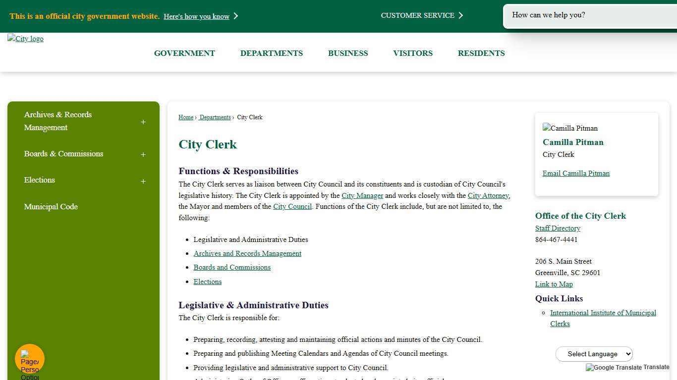 City Clerk | Greenville, SC - Official Website